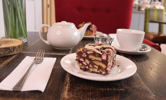 Rocky road and pot of tea, Caffi Cyfle